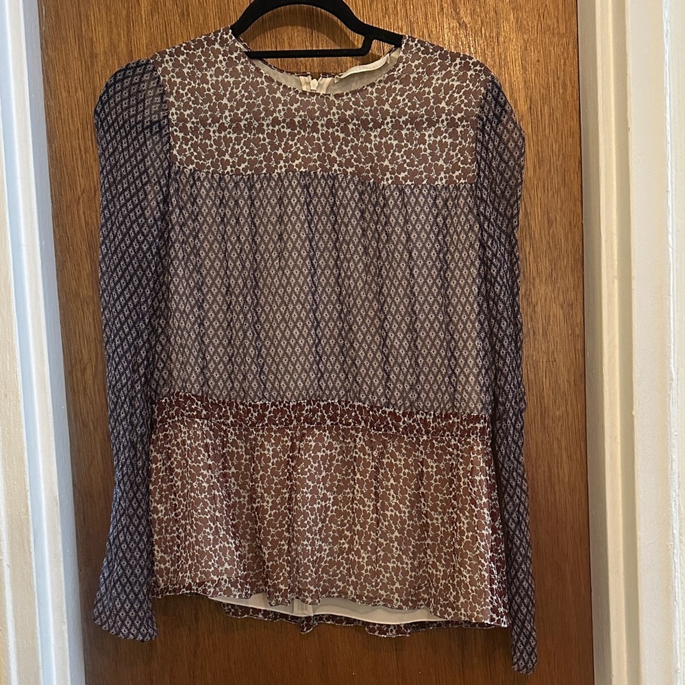 Chloe Geometric and Floral Blouse in Brown and Cream